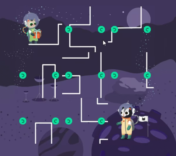 A mini game in someone's email. It has two cats at two different ends and paths that change depending on the user's click. The objective is to connect the paths from one cat to another