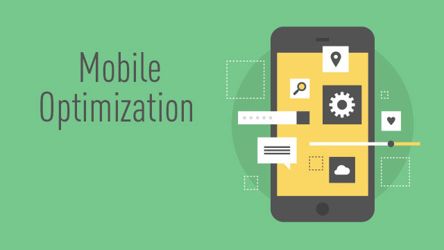 The image is focused on the concept of "Mobile Optimization." Here are the key elements:

Main Text:

The phrase "Mobile Optimization" is prominently displayed on the left side, indicating the primary theme of the image.
Smartphone Illustration:

On the right side, there is an illustration of a smartphone. The screen of the smartphone is filled with various icons and interface elements, representing different aspects of mobile optimization.
Icons and Interface Elements:

The smartphone screen includes icons such as a gear (settings or optimization), a location pin (location services), a magnifying glass (search functionality), a speech bubble (communication or chat), a heart (favorites or likes), and a cloud (cloud services). These icons represent various features that are optimized for mobile devices.
Design and Color Scheme:

The background is green, providing a clean and modern look that contrasts well with the dark and light elements on the smartphone.
This image effectively conveys the idea of enhancing and optimizing websites or applications for better performance and user experience on mobile devices.