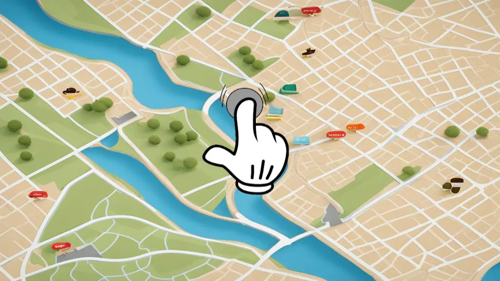 
An interactive map illustration with a hand icon pointing to various locations, representing an engaging way to explore different travel packages offered by a travel agency.